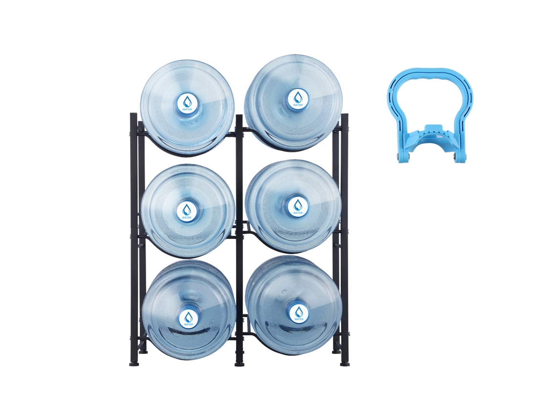 Soporte Para Jarra De Agua De 3 Niveles Succebuy, Estante De Doble Fila Para 6 Botellas, Negro