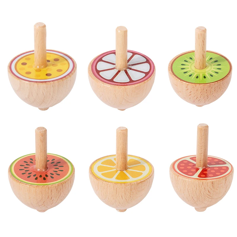 Paquete De 6 Trompos De Madera, Trompos De Colores Estilo Montessori Con Dibujos Animados.