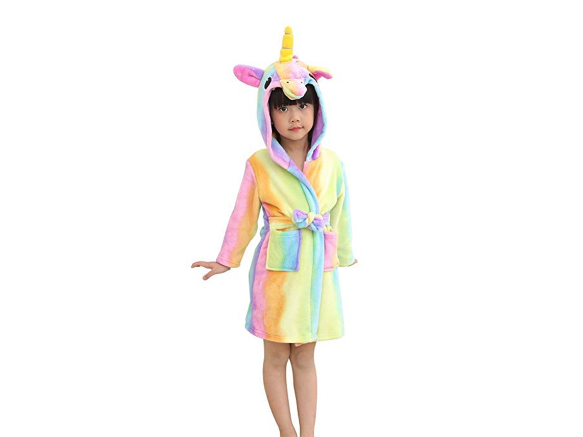 Bata De Franela Infantil Con Capucha, Bonito Diseño De Dibujos Animados, Lavable A Máquina Para Niños.