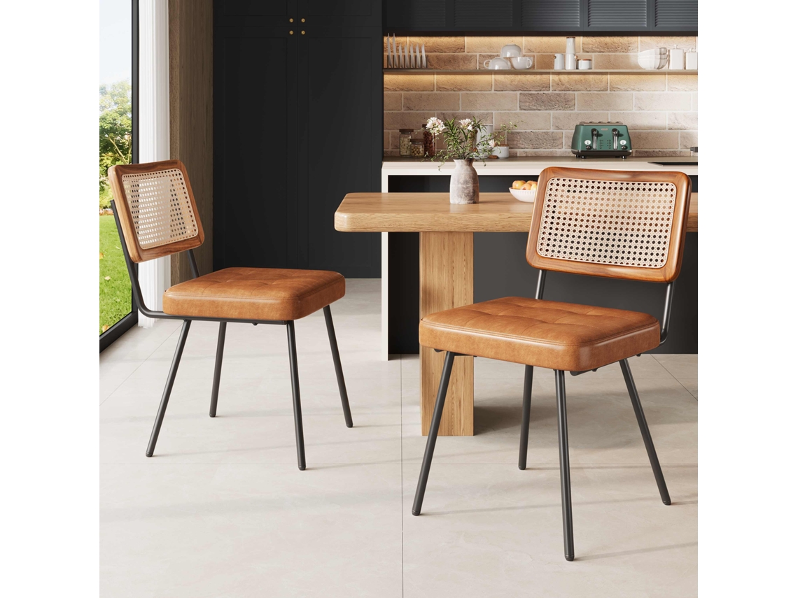 Silla de comedor ergonómica de cuero sintético estilo retro Mobrio de 2 piezas
