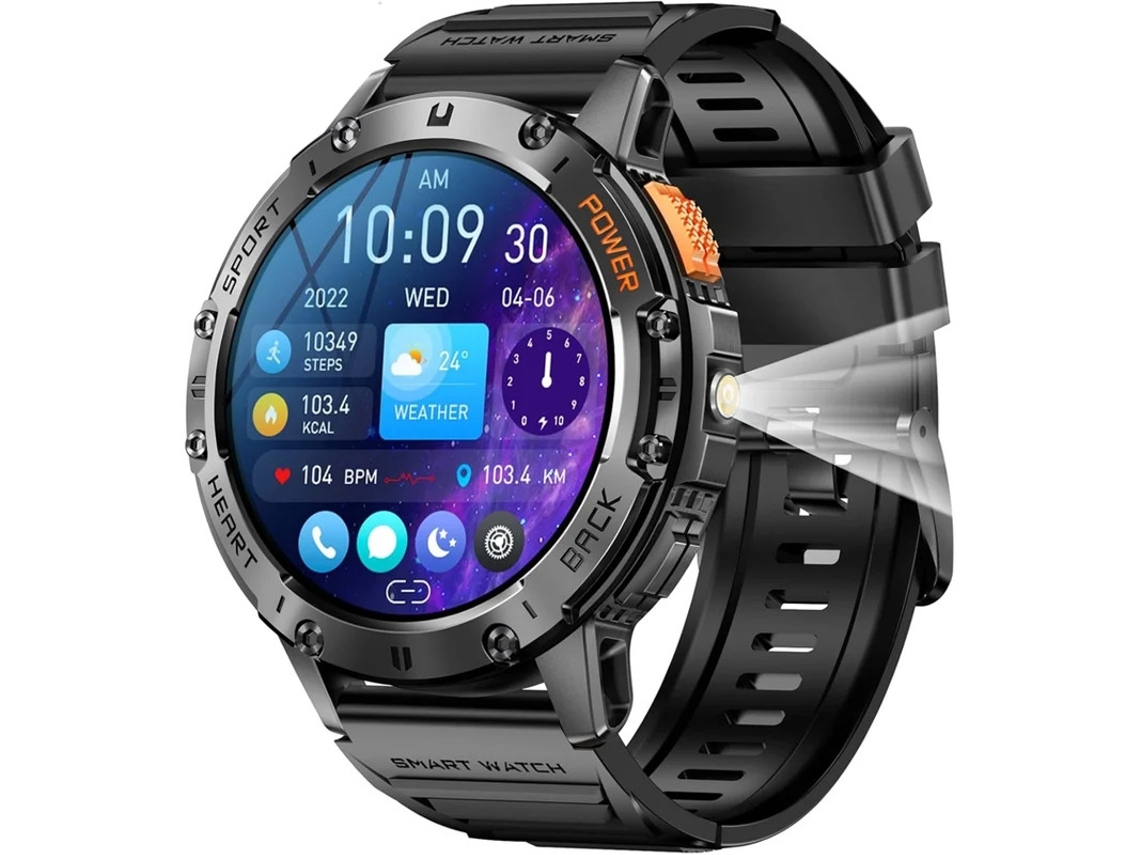 Reloj inteligente militar para hombre con linterna LED, pantalla AMOLED HD de 1,43", resistente al agua, deportivo, Bestvite
