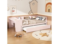 Sofá Cama Infantil Multifuncional De 90x200 Cm Con Cama Nido, Escritorio Y Estantes, En Color Rosa.