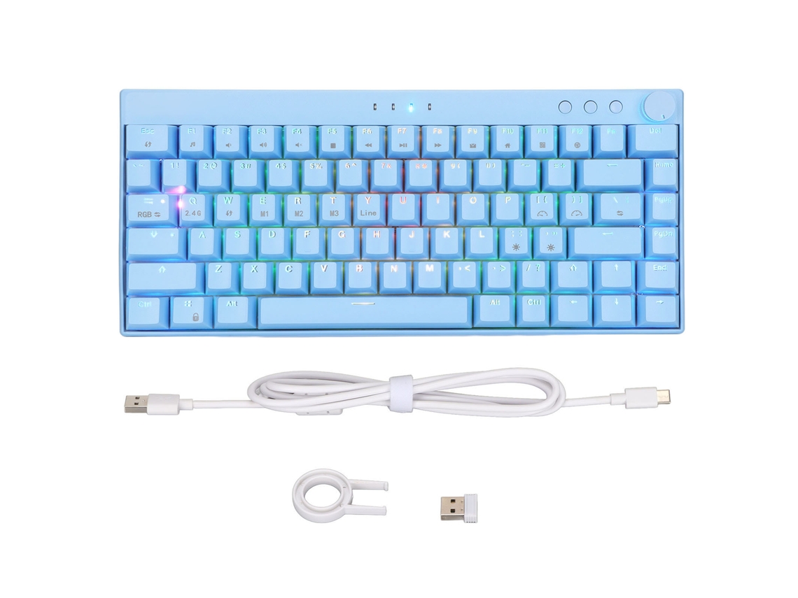Teclado mecánico azul de 82 teclas, 3 modos RGB, compatible con Windows, iOS y Android. Interruptor azul.