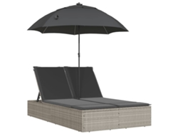 Tumbona doble con cojines y sombrilla de mimbre beige EXCLUSIVA MAISON
