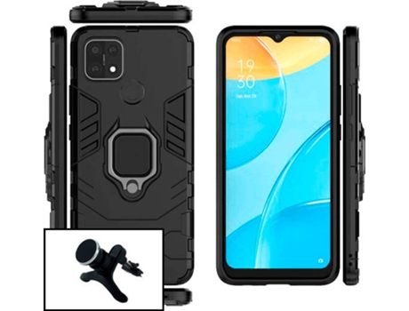 Kit Carcasa y Soporte Magnético Auto Reforzado Oppo A15 PHONECARE Military Defender Negro