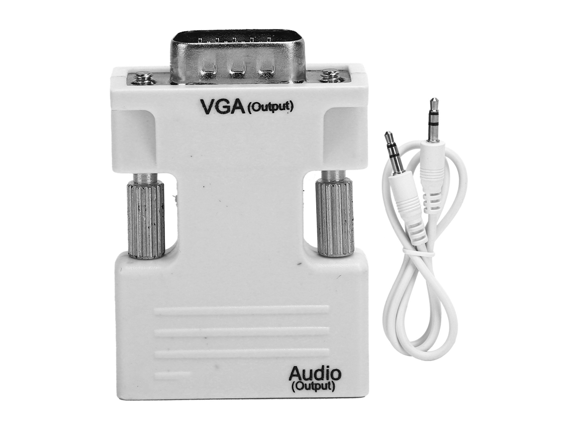 Convertidor De Interfaz Multimedia De Alta Definición Hembra A Vga Macho Con Cable De Audio De 3,5 Mm, Blanco