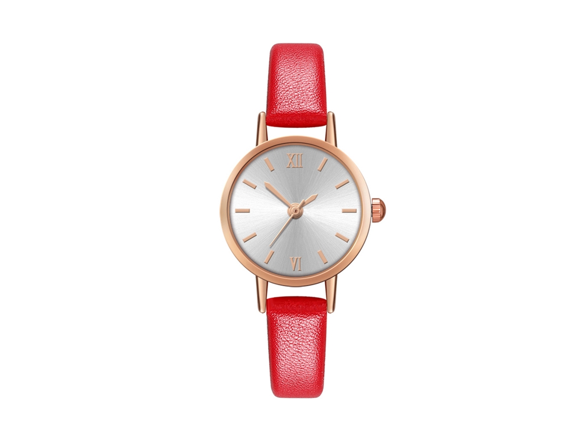 Reloj De Pulsera De Cuarzo Para Hombre/mujer Con Correa De Pu, Estilo Moderno, Blanco/rojo