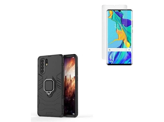 Kit Carcasa y Protector de Vidrio Nano Curved UV Huawei P30 Pro PHONOCARE Militar Negro