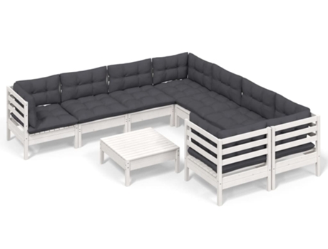 Conjunto 9 Muebles de jardín VIDAXL y cojines blanco madera de pino