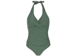 2026-traje De Banho Monokini Com Controle Abdominal E Gola Halter V Verde