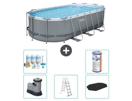 Piscina BESTWAY Oval Power Steel - 549 x 274 x 122 - Gris - Incluye bomba - Escalera - Cobertor Paquete de mantenimiento - Filtrar
