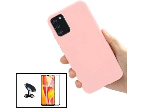Carcasa + Protector + Soporte Magnético Samsung Galaxy A02s PHONECARE Silicona Liquida Rosa