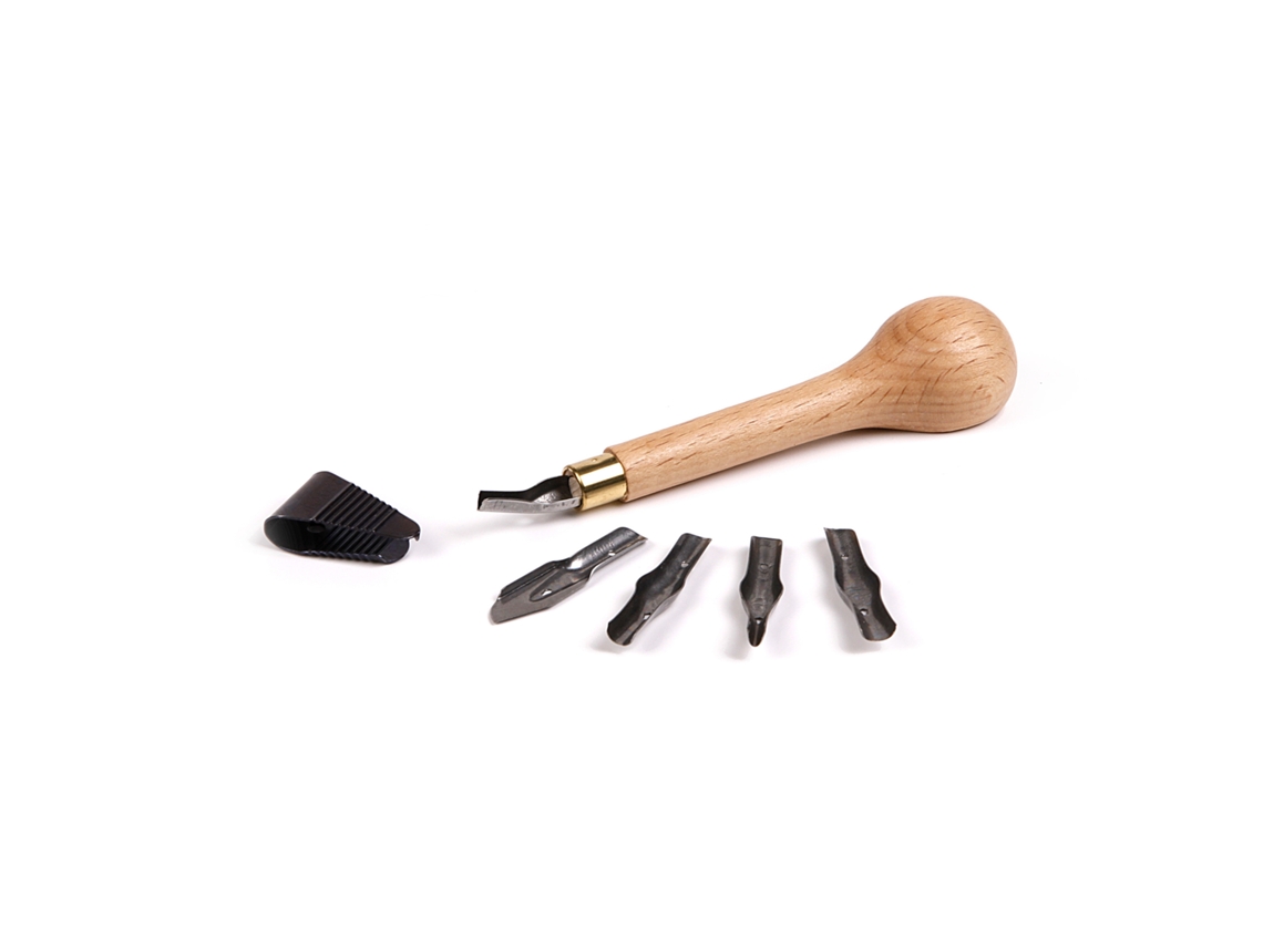 Kit de linograbado con 1 mango de madera, 5 gubias y 1 extractor de gubias BRAUSE