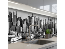 Salpicaderos De Cocina Skyline - Ciudad - Rascacielos - Negro - Blanco 500x60 Cm