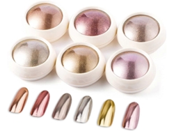 Conjunto de 6 pós cromados para unhas na cor rosa dourado, pigmentos metálicos para manicure.