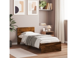Cama Con Cabecero Madera De Ingeniería Roble Ahumado 90x190 Cm