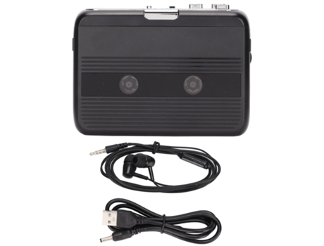 TON007B Mini reproductor de casete Bluetooth estéreo portátil con conector de 3,5 mm para altavoces de coche negro ZMDECQNA