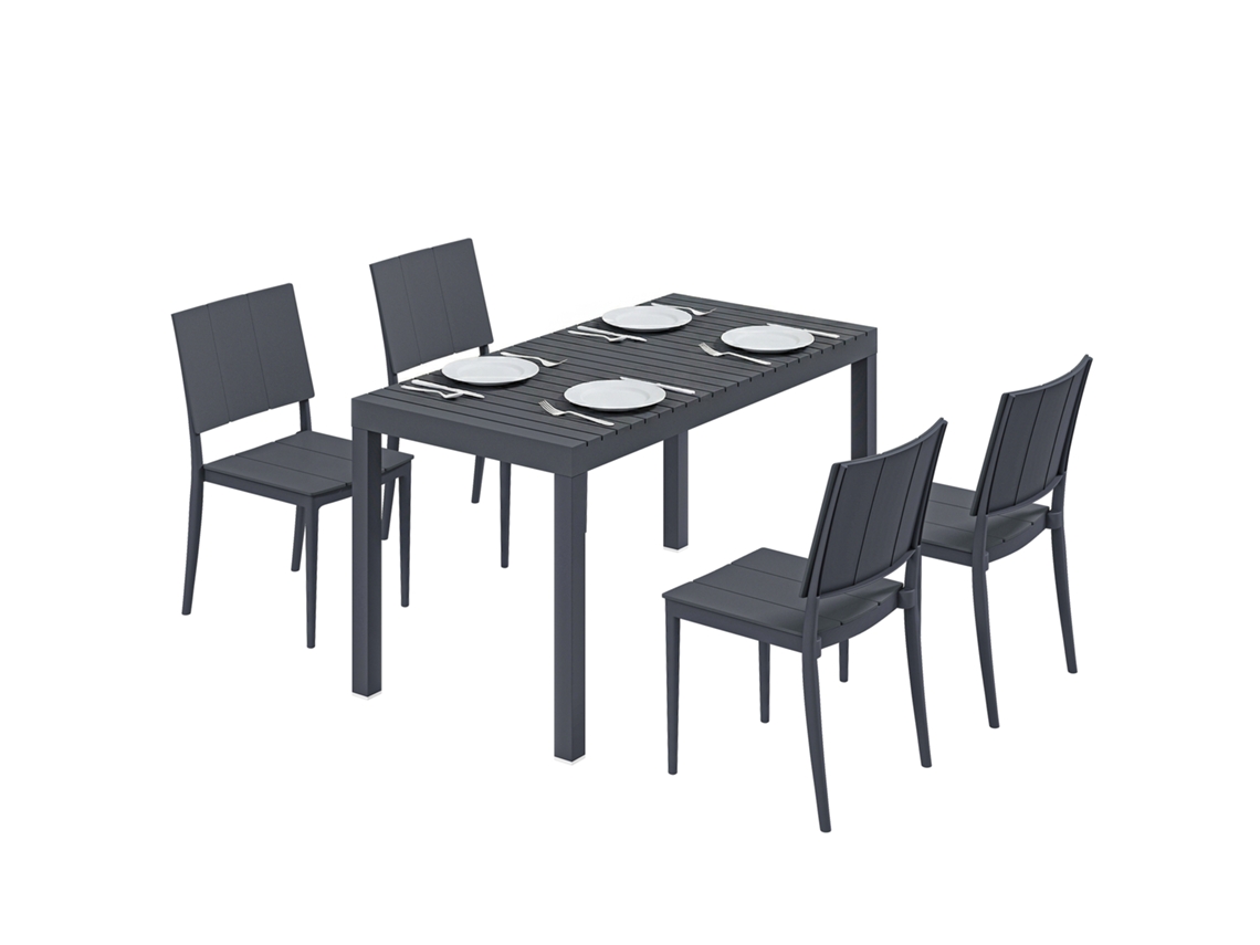 Conjunto Mesa Cadeiras Jardim Tampo Fendas 4 Cadeiras Empilháveis Cinza