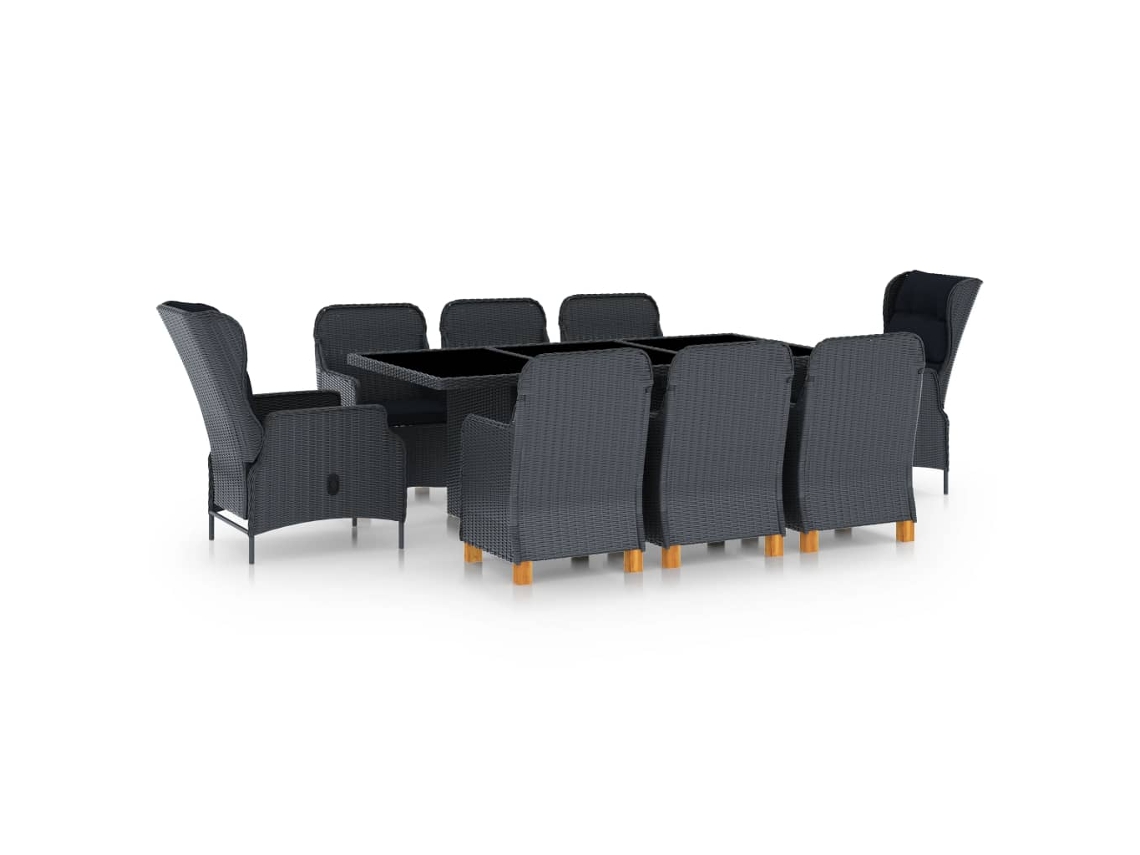 Juego de comedor de exterior de 9 piezas con cojines de mimbre gris oscuro DKD Home Decor