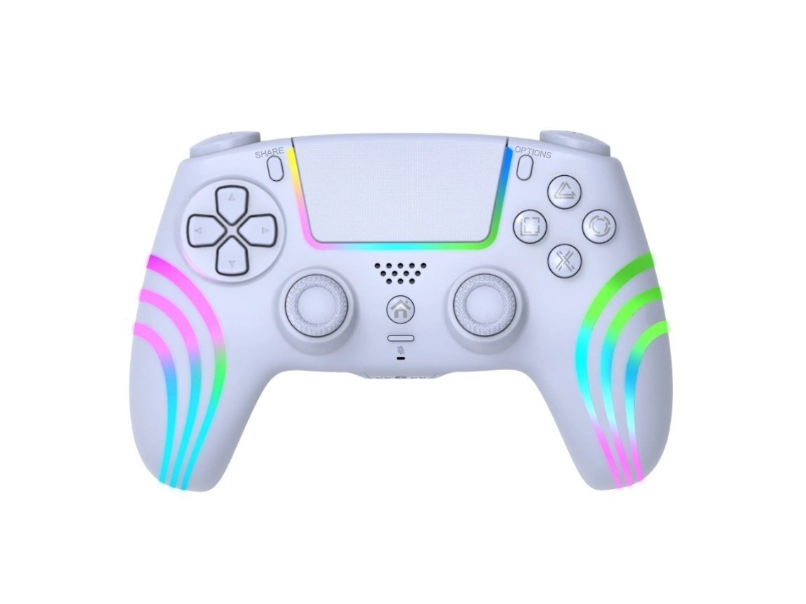Mando Bluetooth Blanco Compatible Ps4 Pc Rgb Vibración Seis Ejes Programable Batería Larga
