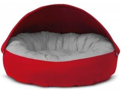 Cama Redonda para Perros y Gatos GAUTY Tela de sarga (Gris y Roja - 57 cm)