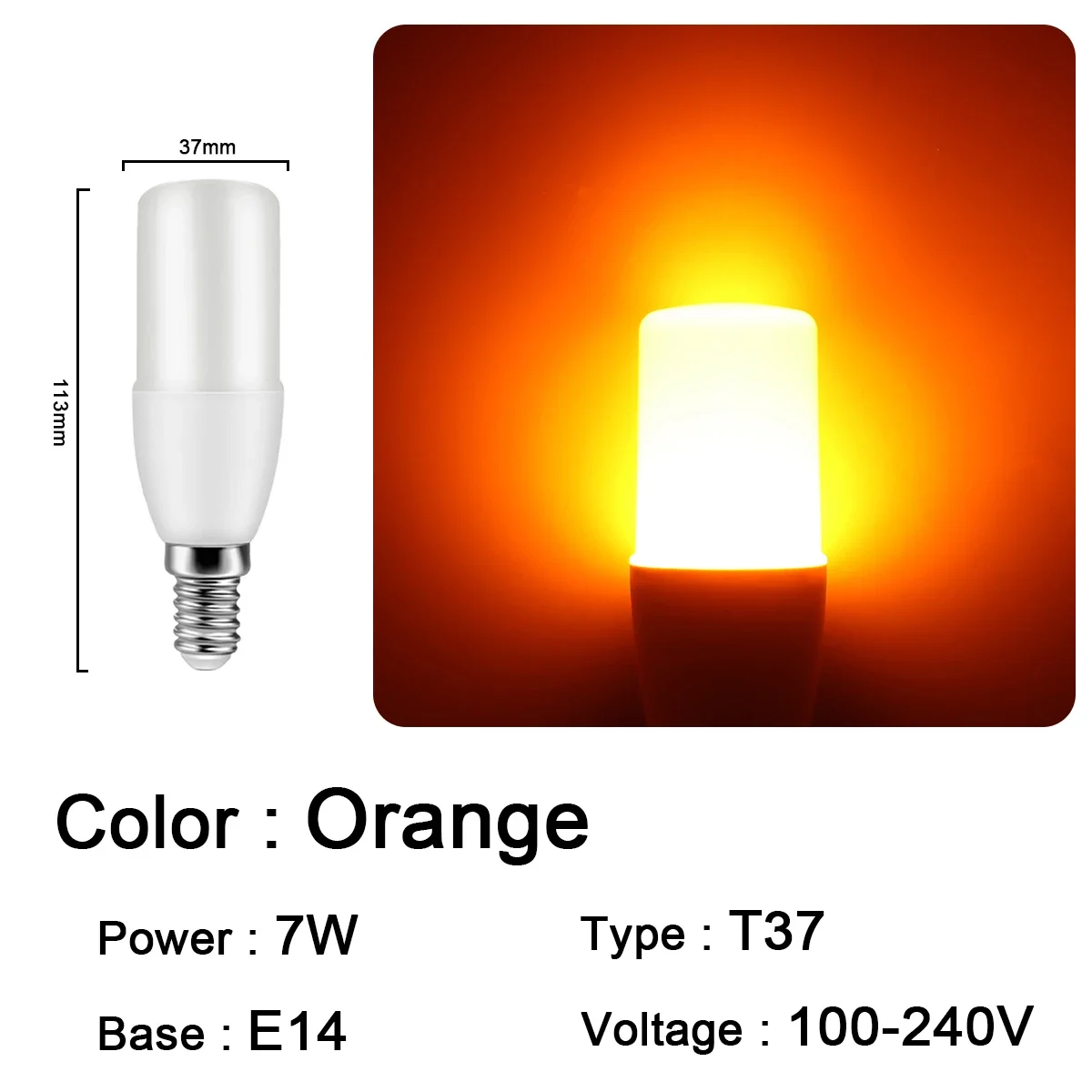 Bombillas Led (t37 E14 Naranja, 12 Unidades), Ideales Para Festivales, Karaokes, Bares Y Escaparates.