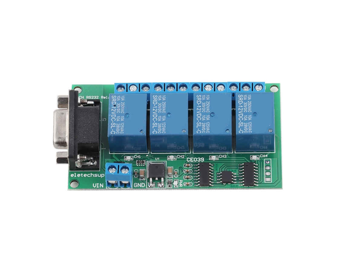 Placa De Relé 4ch 12v Con Rs232 Db9 Puerto Serie Uart Para Control Remoto De Coche Y Motor