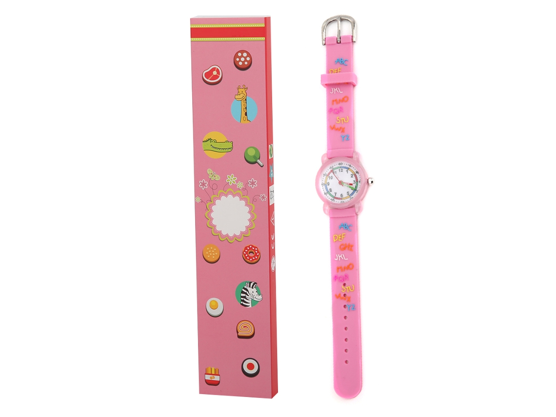 Dan26-reloj Infantil Impermeable Con Dibujos Animados Y Letras Para Niños Herramienta De Reconocimiento Del Tiempo Rosa