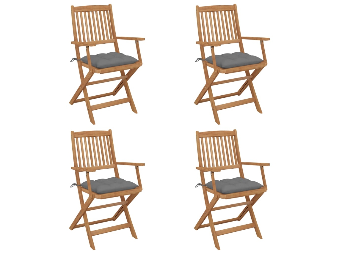 DKD HOME DECOR - Sillas de jardín plegables de 4 piezas con cojines de madera maciza de acacia