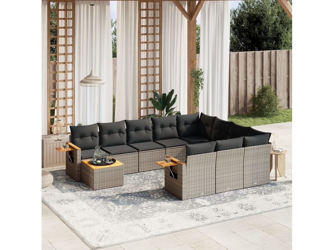Conjunto de sofás de jardín de 11 piezas DKD Home Decor con cojines de mimbre gris