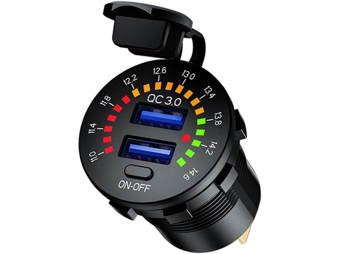 Mini Cargador Usb De Doble Puerto Resistente Al Agua Para Carga Rápida Y Visualización Del Voltaje Del Teléfono.