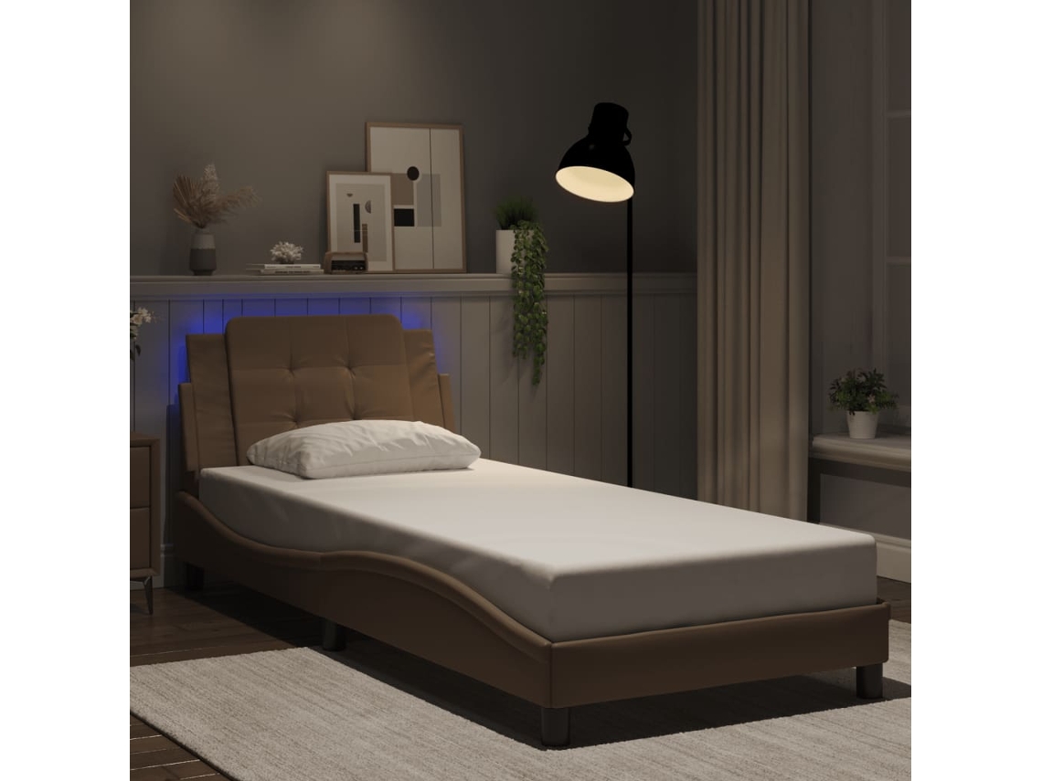 Estructura De Cama Con Led Cuero Sintético Capuchino 100x200 Cm