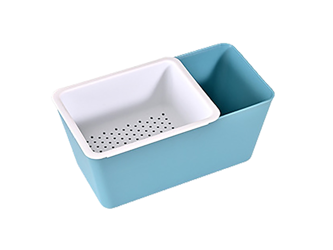 Organizador De Petiscos Plástico De Duas Camadas Multifuncional Recipiente De Drenagem Para Frutas Nozes Doces Azul