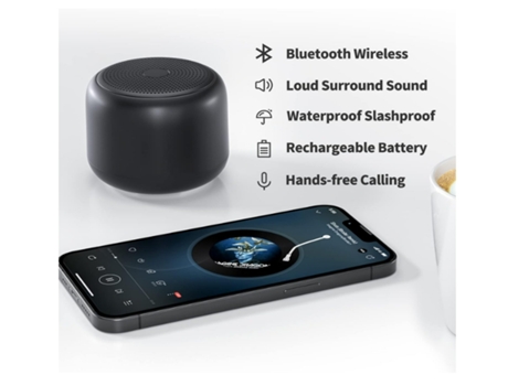 Altavoces Bluetooth portátiles Altavoz inalámbrico Altavoz resistente al agua con sonido estéreo fuerte 15 horas de reproducción Negro TURMIN