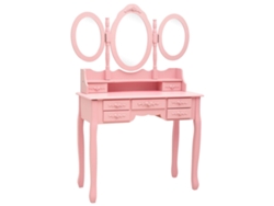 Tocador | Mesa De Vestidor Con Taburete Y Espejo Triple Plegable Rosa