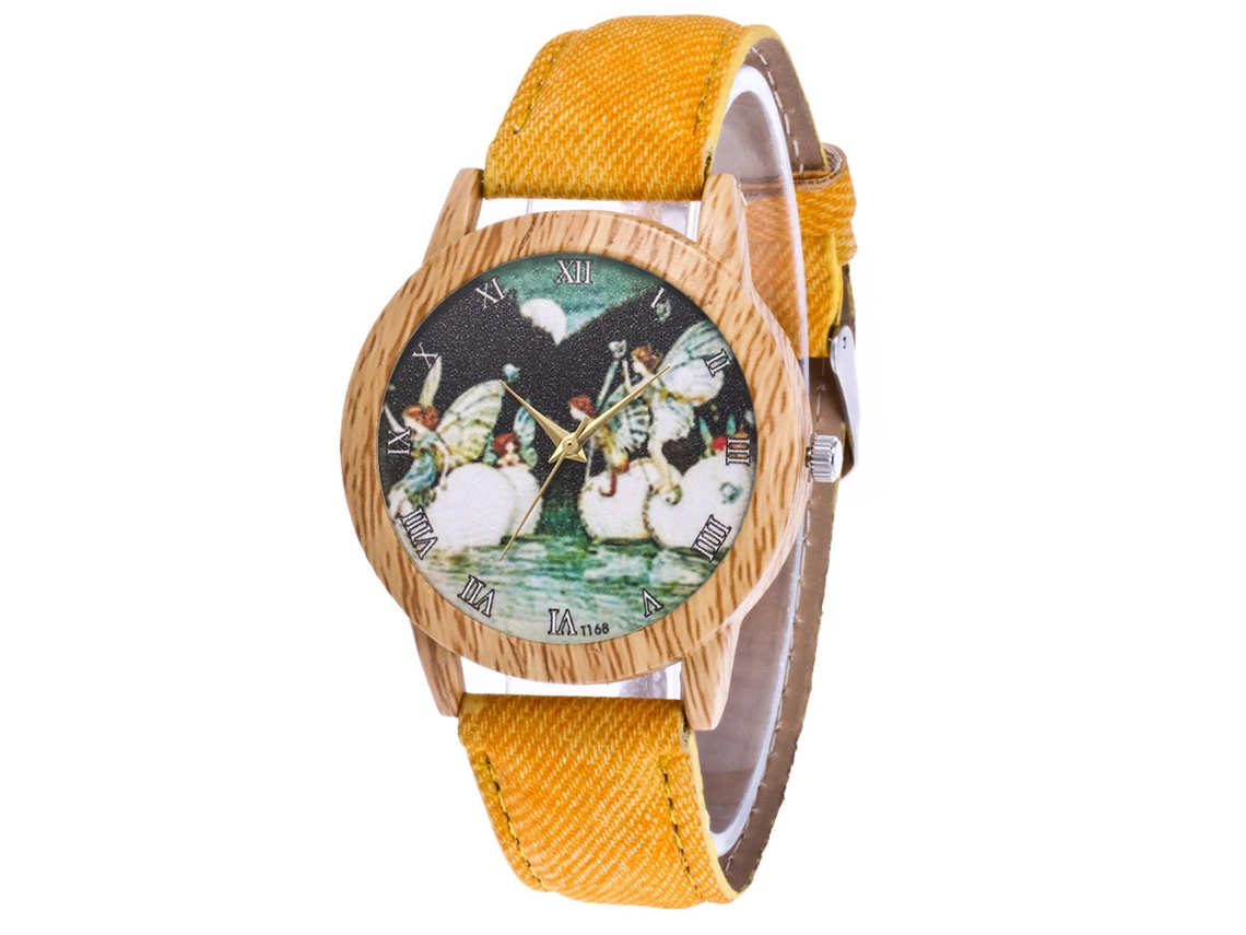 Reloj De Pulsera Informal Zhoulianfa De Piel Vaquera Con Movimiento De Cuarzo Amarillo
