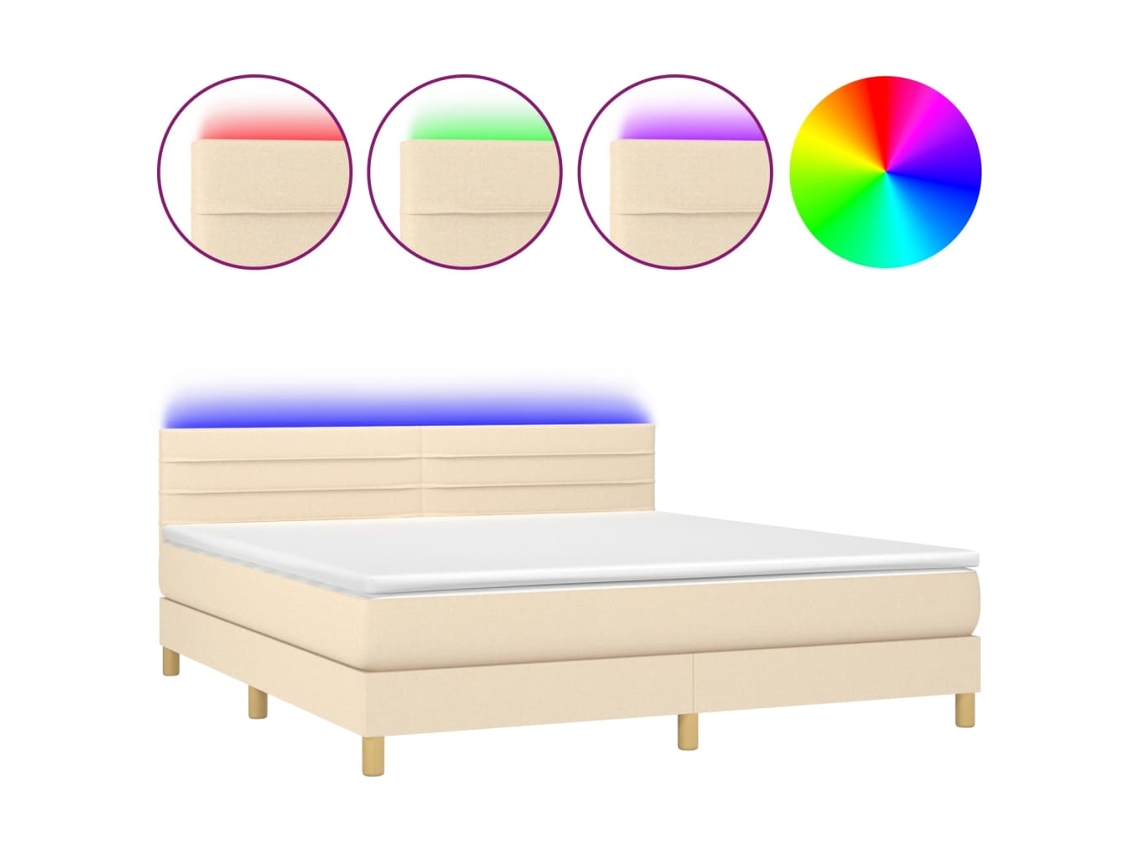 Maison Exclusive - Cama Box Spring Con Colchón Y Led Tela Crema 180x200 Cm