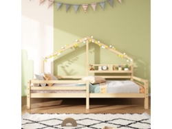 Cama Cabina 90x200cm De Madera Maciza - Con Estantes - Natural
