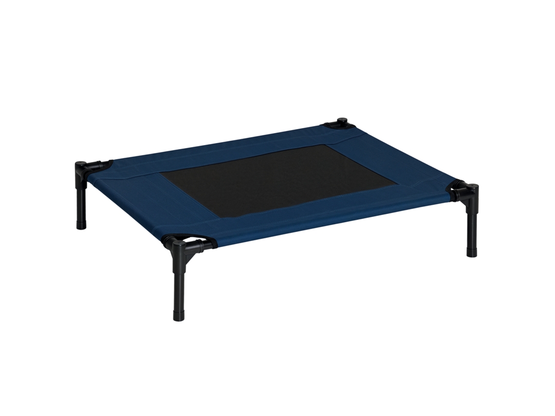 Cama elevada para perros y gatos de exterior, de acero, tejido Oxford 600d, 76x61x18cm, azul.