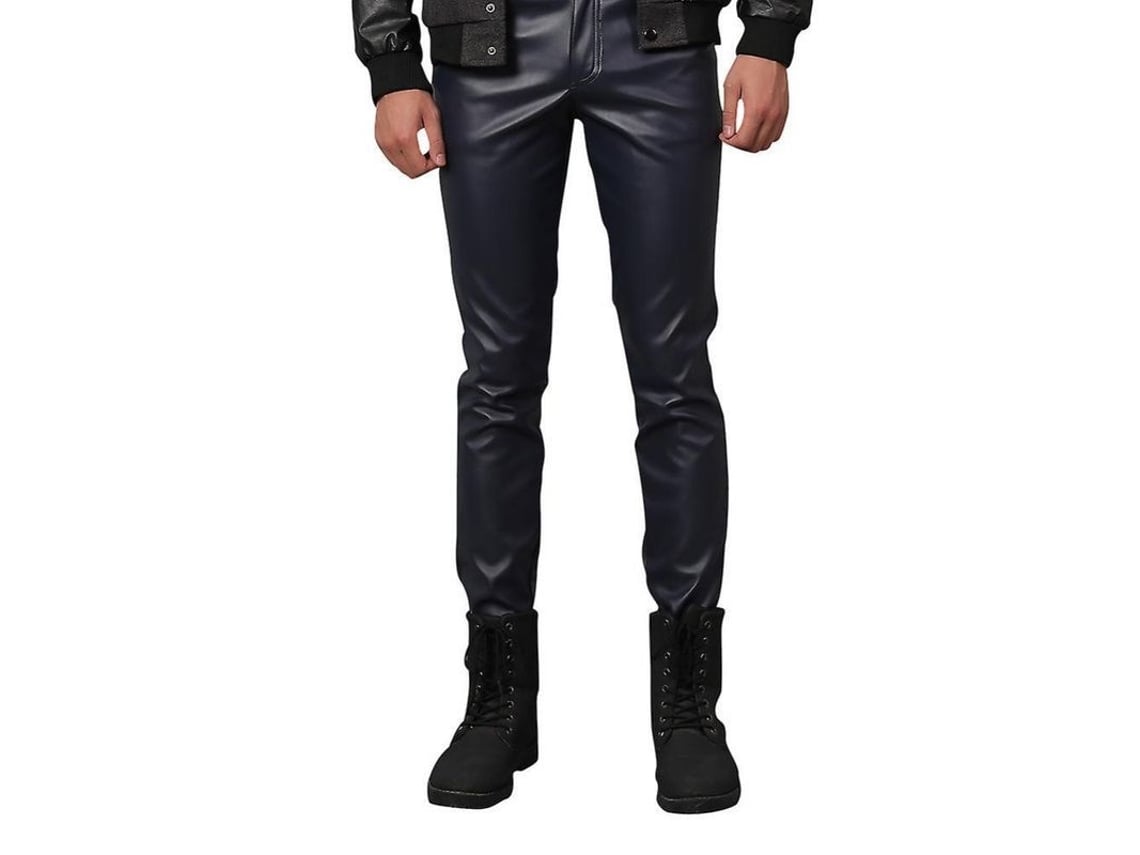 2026-10258-pantalones De Cuero Casual Hombre De Talle Medio Rectos Slim De Color Sólido Lzz Ue 33 Azul Marino