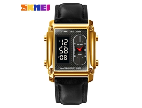 Reloj cuadrado analógico digital multifuncional impermeable para hombre con cinturón dorado VEANXIN