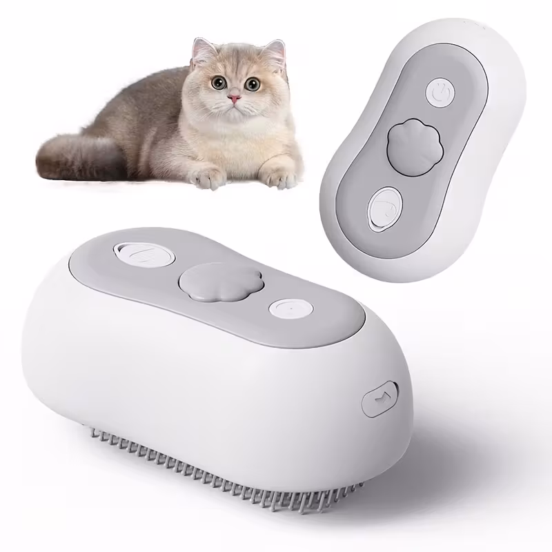 Cepillo de vapor tres en uno Stelasplen para mascotas, fabricado en acero inoxidable con función de masaje y bolas de goma.