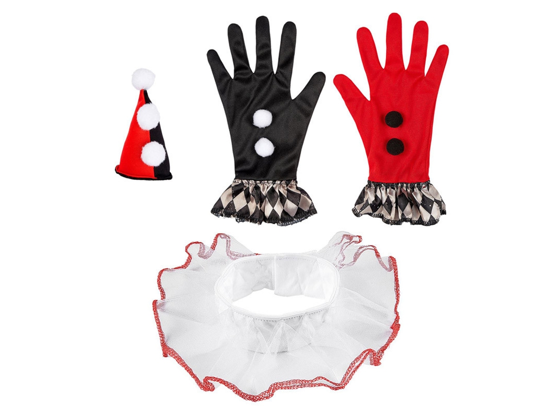 Set de Accesórios WIDMANN Arlequim Rojo y Negro: Mini Sombrero, Luvas y Gola