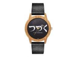 Reloj De Pulsera Unisex Con Correa De Malla Dial Redondo Analógico Cuarzo Negro