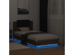 Estructura De Cama Cabecero Luces Led Marrón Roble 75x190 Cm