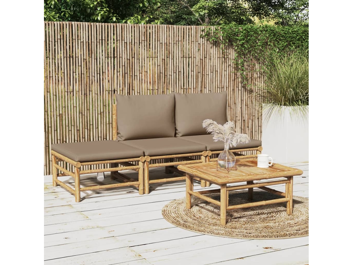 Conjunto de jardín de bambú de 4 piezas DKD Home Decor con cojines en gris parduzco