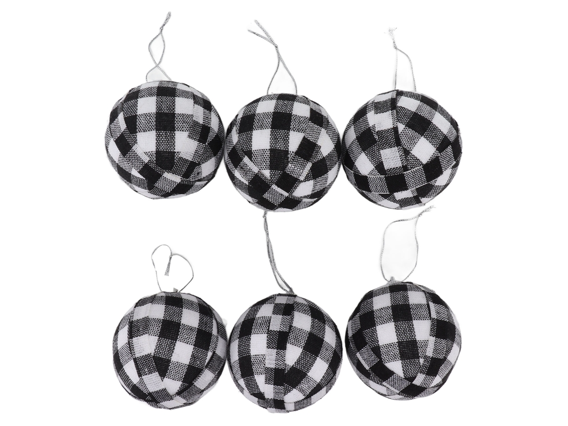Bolas de Navidad de 70 mm para decorar el árbol, blancas y negras a cuadros (6 unidades)