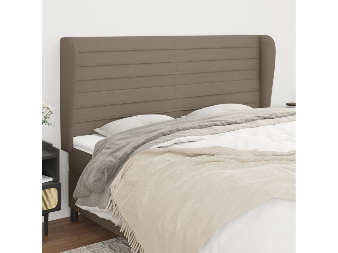 Cabecero Con Orejas De Tela Gris Taupe 203x23x118/128 Cm
