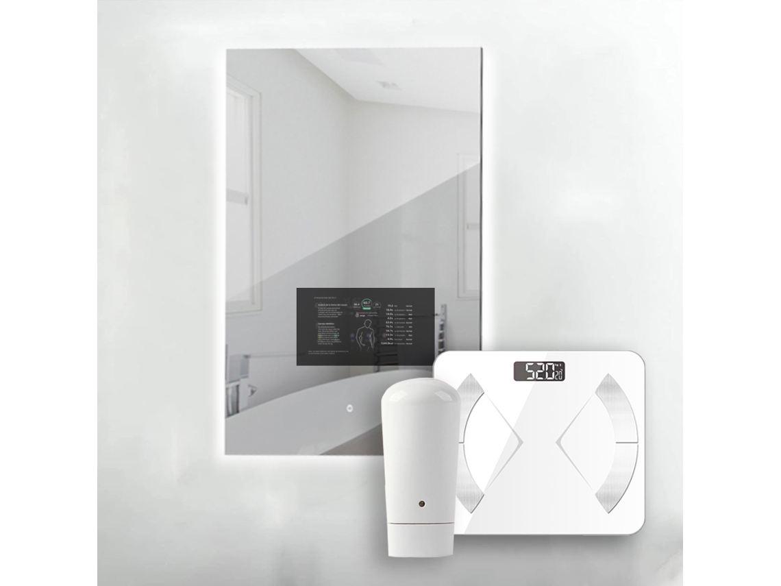 Espejo LED de baño retroiluminado con pantalla táctil de 10,5 Báscula biométrica y sensor de piel 60x80cm