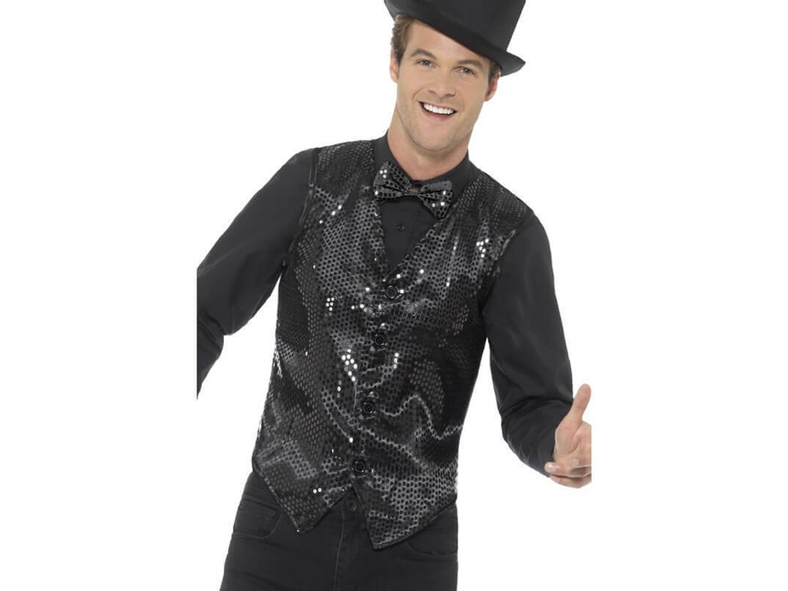 Disfraz de Hombre DISFRAZZES Chaleco De Lentejuelas Negro (Talla: L)